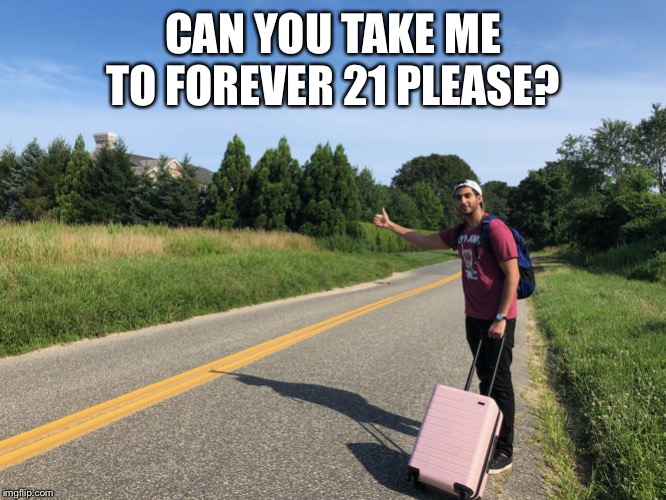 Sister made him walk | CAN YOU TAKE ME TO FOREVER 21 PLEASE? | image tagged in sister made him walk | made w/ Imgflip meme maker