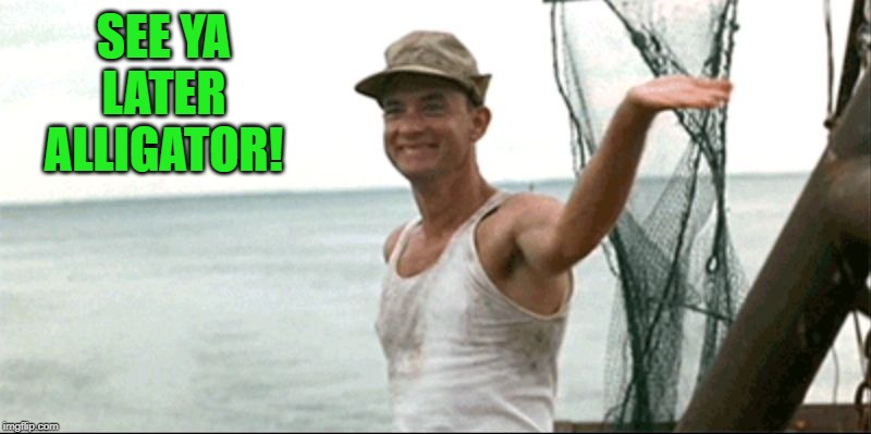 Forest Gump waving | SEE YA LATER ALLIGATOR! | image tagged in forest gump waving | made w/ Imgflip meme maker