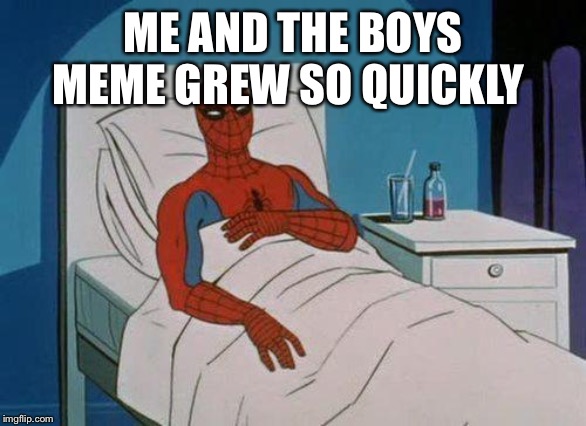 Spiderman Hospital | ME AND THE BOYS MEME GREW SO QUICKLY | image tagged in memes,spiderman hospital,spiderman | made w/ Imgflip meme maker