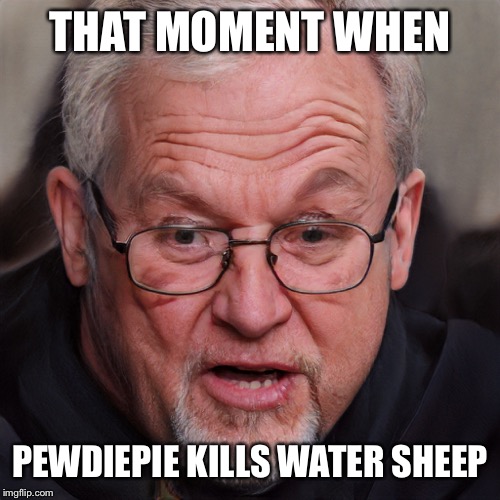 Angry old man | THAT MOMENT WHEN; PEWDIEPIE KILLS WATER SHEEP | image tagged in angry old man | made w/ Imgflip meme maker