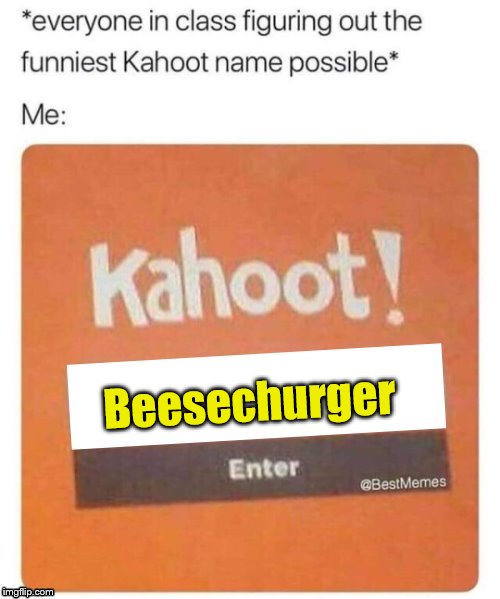 Blank Kahoot Name | Beesechurger | image tagged in blank kahoot name,memes | made w/ Imgflip meme maker