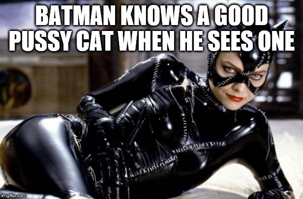 catwoman | BATMAN KNOWS A GOOD PUSSY CAT WHEN HE SEES ONE | image tagged in catwoman | made w/ Imgflip meme maker