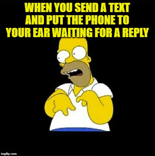 Homer Simpson Retarded | WHEN YOU SEND A TEXT AND PUT THE PHONE TO YOUR EAR WAITING FOR A REPLY | image tagged in homer simpson retarded | made w/ Imgflip meme maker
