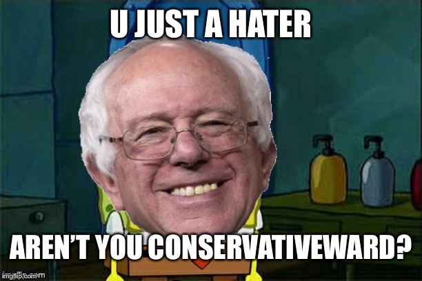 Bernie Don't You X-Ward | U JUST A HATER AREN’T YOU CONSERVATIVEWARD? | image tagged in bernie don't you x-ward | made w/ Imgflip meme maker