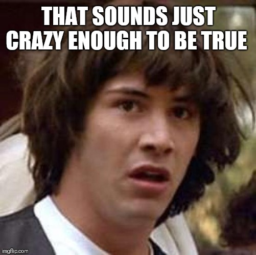 Conspiracy Keanu Meme | THAT SOUNDS JUST CRAZY ENOUGH TO BE TRUE | image tagged in memes,conspiracy keanu | made w/ Imgflip meme maker