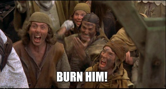 Monty Python witch | BURN HIM! | image tagged in monty python witch | made w/ Imgflip meme maker