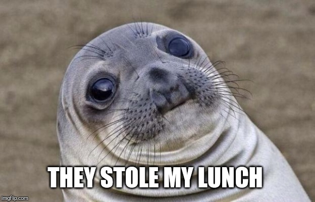 Awkward Moment Sealion Meme | THEY STOLE MY LUNCH | image tagged in memes,awkward moment sealion | made w/ Imgflip meme maker