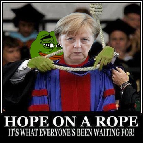 Hoffnung auf einem Seil: Deutsche Hillary | image tagged in german hillary,deutsche hillary,gallows,rare pepe,pepe the frog,angela merkel | made w/ Imgflip meme maker