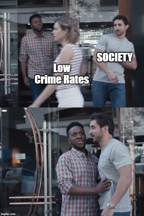 Low Crime? Not Cool Bro. | SOCIETY; Low Crime Rates | image tagged in not cool bro,crime,society,funny meme | made w/ Imgflip meme maker