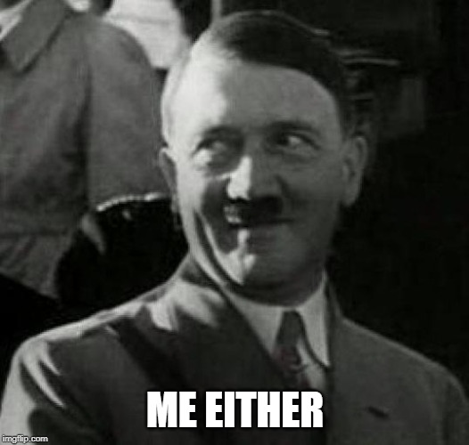 Hitler laugh  | ME EITHER | image tagged in hitler laugh | made w/ Imgflip meme maker