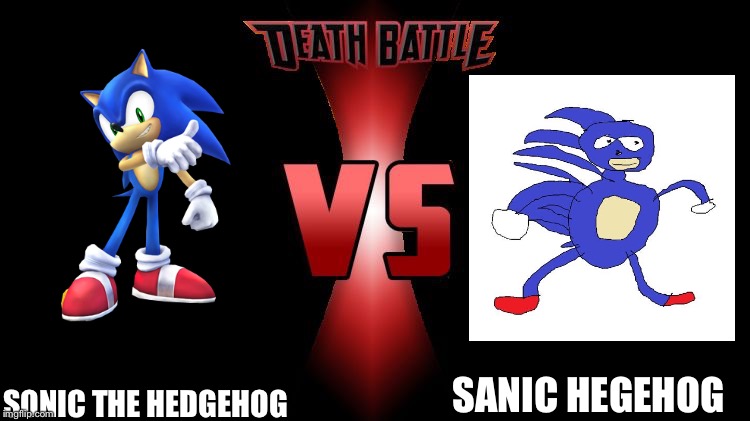Sonic vs Sanic | SONIC THE HEDGEHOG; SANIC HEGEHOG | image tagged in death battle,sonic the hedgehog,sanic,bad drawing,battle,sonic meme | made w/ Imgflip meme maker