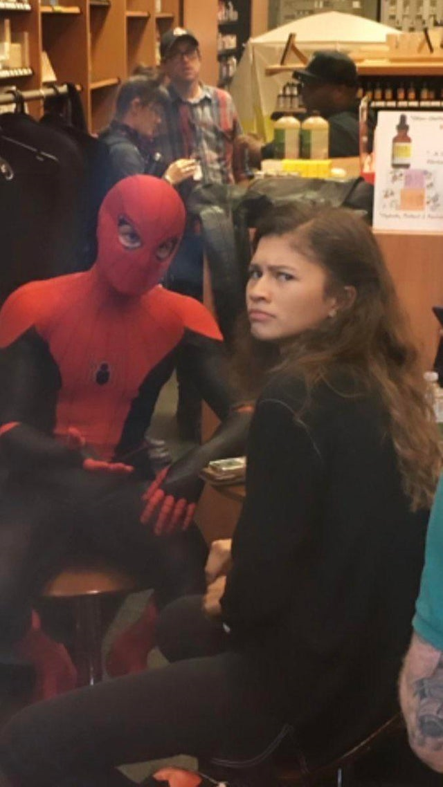 High Quality Tom Holland and Zendaya behind the scenes! Blank Meme Template