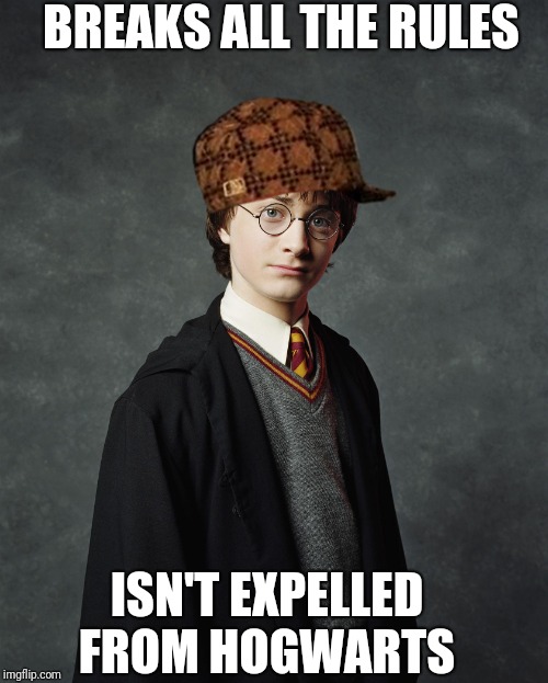 Harry Potter School Photo | BREAKS ALL THE RULES ISN'T EXPELLED FROM HOGWARTS | image tagged in harry potter school photo | made w/ Imgflip meme maker