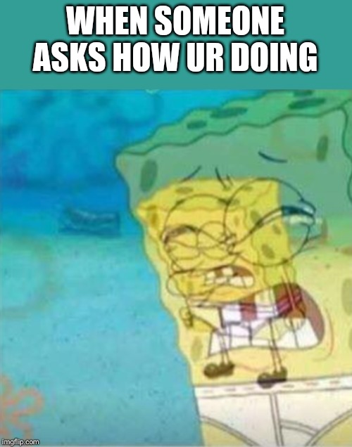 Spongebob about to explode | WHEN SOMEONE ASKS HOW UR DOING | image tagged in spongebob about to explode | made w/ Imgflip meme maker