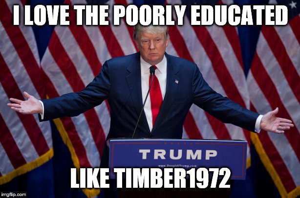 Donald Trump | I LOVE THE POORLY EDUCATED LIKE TIMBER1972 | image tagged in donald trump | made w/ Imgflip meme maker