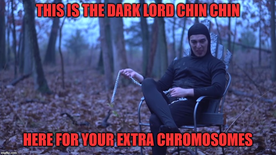 THIS IS THE DARK LORD CHIN CHIN HERE FOR YOUR EXTRA CHROMOSOMES | made w/ Imgflip meme maker