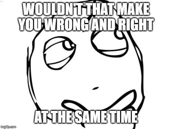 Question Rage Face Meme | WOULDN'T THAT MAKE YOU WRONG AND RIGHT AT THE SAME TIME | image tagged in memes,question rage face | made w/ Imgflip meme maker