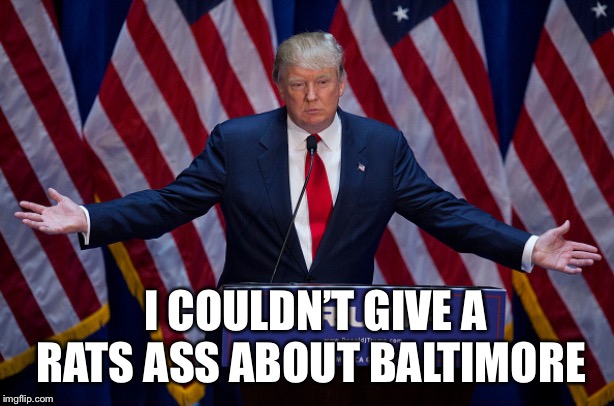 Donald Trump | I COULDN’T GIVE A RATS ASS ABOUT BALTIMORE | image tagged in donald trump | made w/ Imgflip meme maker