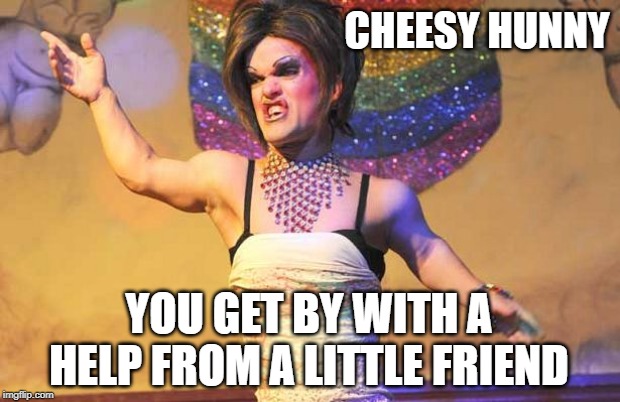 CHEESY HUNNY YOU GET BY WITH A HELP FROM A LITTLE FRIEND | made w/ Imgflip meme maker
