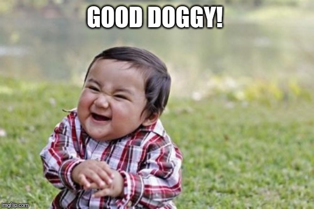 Evil Toddler Meme | GOOD DOGGY! | image tagged in memes,evil toddler | made w/ Imgflip meme maker
