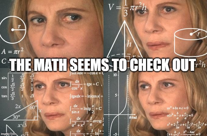 Calculating meme | THE MATH SEEMS TO CHECK OUT | image tagged in calculating meme | made w/ Imgflip meme maker