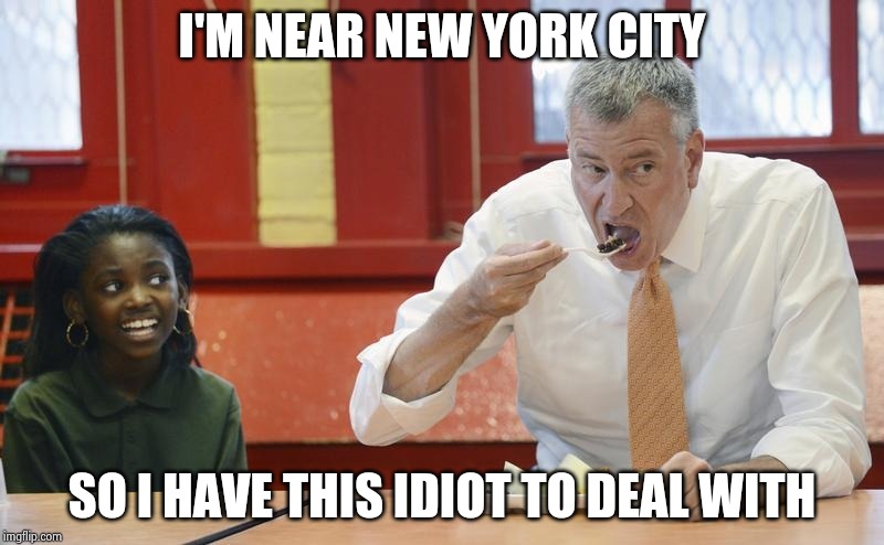 Meatless meathead de Blasio | I'M NEAR NEW YORK CITY SO I HAVE THIS IDIOT TO DEAL WITH | image tagged in meatless meathead de blasio | made w/ Imgflip meme maker