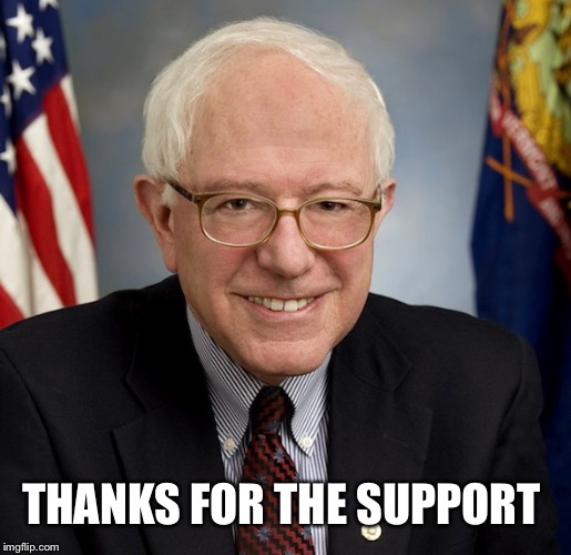 Bernie Sanders | THANKS FOR THE SUPPORT | image tagged in bernie sanders | made w/ Imgflip meme maker