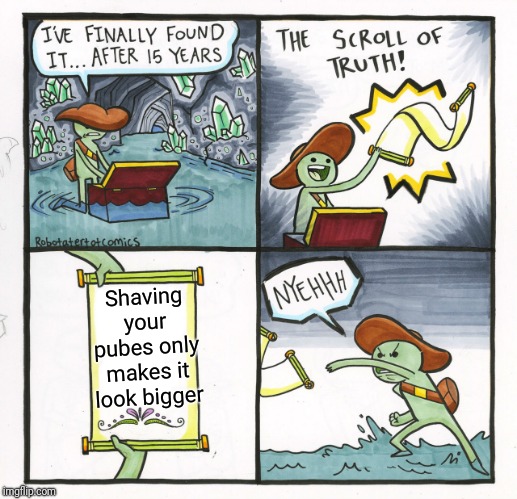 The Scroll Of Truth | Shaving your pubes only makes it look bigger | image tagged in memes,the scroll of truth | made w/ Imgflip meme maker