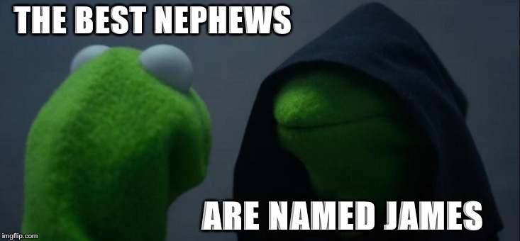 Evil Kermit | THE BEST NEPHEWS; ARE NAMED JAMES | image tagged in memes,evil kermit | made w/ Imgflip meme maker