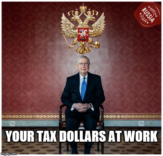 MOSCOW MITCH | YOUR TAX DOLLARS AT WORK | image tagged in mitch mcconnell,russia,trump russia collusion,slave | made w/ Imgflip meme maker