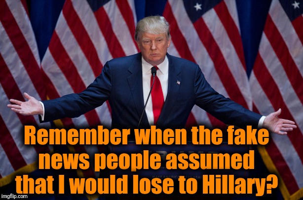 Donald Trump | Remember when the fake news people assumed that I would lose to Hillary? | image tagged in donald trump | made w/ Imgflip meme maker