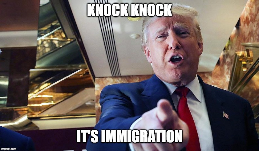Trump I Want You | KNOCK KNOCK IT'S IMMIGRATION | image tagged in trump burn | made w/ Imgflip meme maker