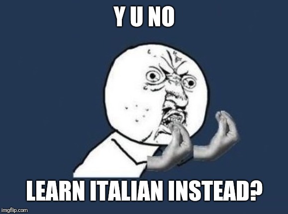 Italian y u no | Y U NO LEARN ITALIAN INSTEAD? | image tagged in italian y u no | made w/ Imgflip meme maker
