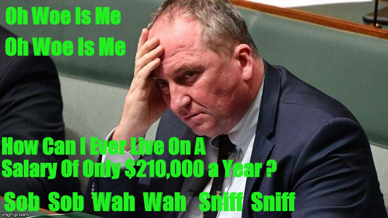 Poor Barnaby Joyce | Oh Woe Is Me; Oh Woe Is Me; How Can I Ever Live On A Salary Of Only $210,000 a Year ? Sob  Sob  Wah  Wah   Sniff  Sniff | image tagged in barnaby joyce | made w/ Imgflip meme maker