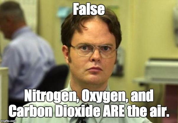 Dwight Schrute Meme | False Nitrogen, Oxygen, and Carbon Dioxide ARE the air. | image tagged in memes,dwight schrute | made w/ Imgflip meme maker