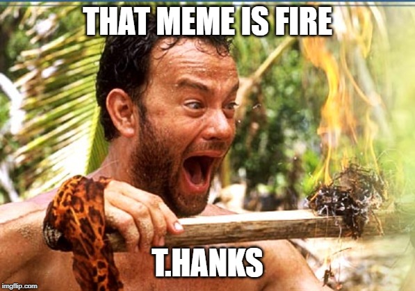 Castaway Fire Meme | THAT MEME IS FIRE T.HANKS | image tagged in memes,castaway fire | made w/ Imgflip meme maker