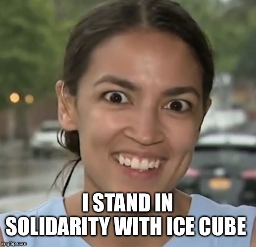 Alexandria Ocasio-Cortez | I STAND IN SOLIDARITY WITH ICE CUBE | image tagged in alexandria ocasio-cortez | made w/ Imgflip meme maker