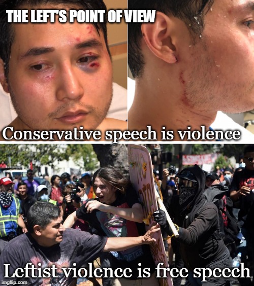 THE LEFT'S POINT OF VIEW; Conservative speech is violence; Leftist violence is free speech | image tagged in andy ngo | made w/ Imgflip meme maker
