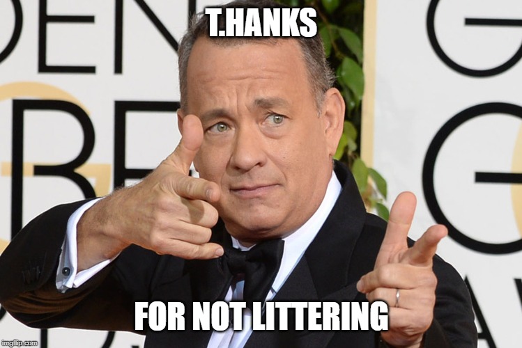 Tom Hanks Finger Guns | T.HANKS FOR NOT LITTERING | image tagged in tom hanks finger guns | made w/ Imgflip meme maker