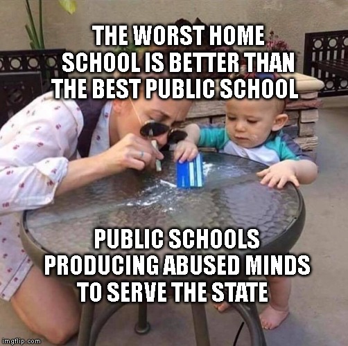 Coke mommy | THE WORST HOME SCHOOL IS BETTER THAN THE BEST PUBLIC SCHOOL; PUBLIC SCHOOLS PRODUCING ABUSED MINDS TO SERVE THE STATE | image tagged in coke mommy | made w/ Imgflip meme maker