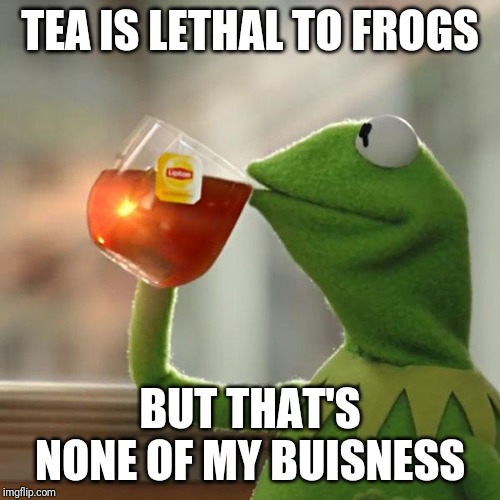 But That's None Of My Business Meme | TEA IS LETHAL TO FROGS; BUT THAT'S NONE OF MY BUISNESS | image tagged in memes,but thats none of my business,kermit the frog | made w/ Imgflip meme maker