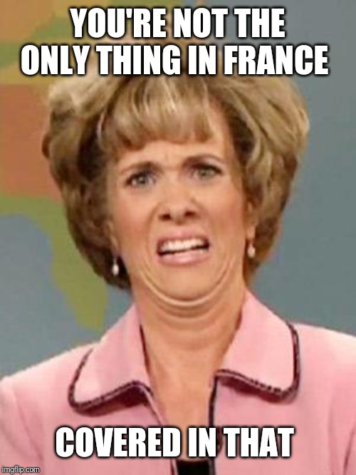 Grossed Out | YOU'RE NOT THE ONLY THING IN FRANCE COVERED IN THAT | image tagged in grossed out | made w/ Imgflip meme maker