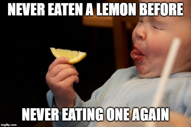 im not bitter | NEVER EATEN A LEMON BEFORE; NEVER EATING ONE AGAIN | image tagged in im not bitter | made w/ Imgflip meme maker