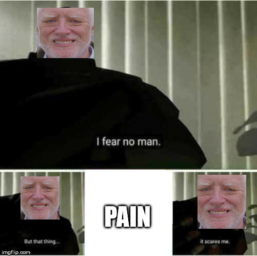 I fear no man | PAIN | image tagged in i fear no man | made w/ Imgflip meme maker
