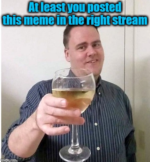 cheers | At least you posted this meme in the right stream | image tagged in cheers | made w/ Imgflip meme maker