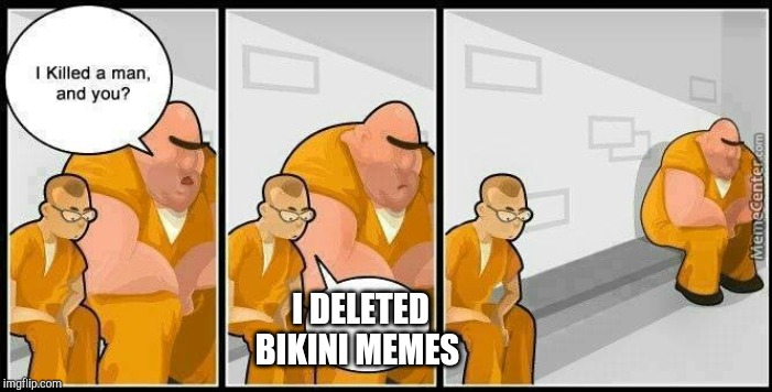 prisoners blank | I DELETED BIKINI MEMES | image tagged in prisoners blank | made w/ Imgflip meme maker