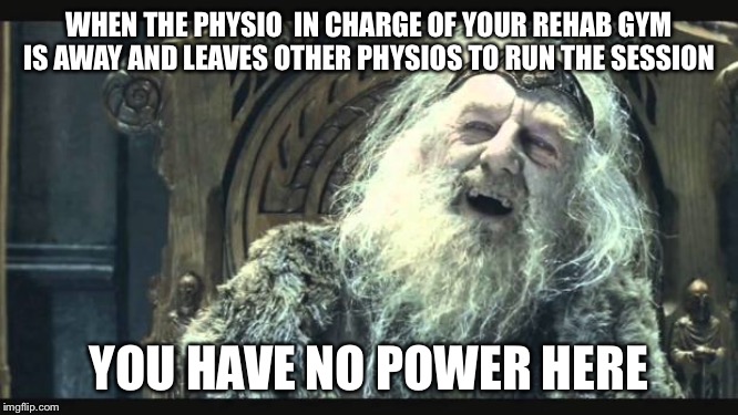 Gym | WHEN THE PHYSIO  IN CHARGE OF YOUR REHAB GYM IS AWAY AND LEAVES OTHER PHYSIOS TO RUN THE SESSION; YOU HAVE NO POWER HERE | image tagged in you have no power here,physiotherapist,rehab,gym | made w/ Imgflip meme maker