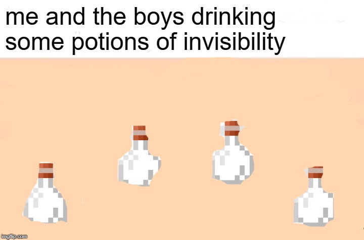 Me And The Boys | me and the boys drinking some potions of invisibility | image tagged in memes,me and the boys | made w/ Imgflip meme maker