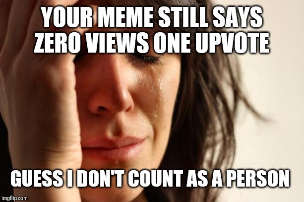 First World Problems Meme | YOUR MEME STILL SAYS ZERO VIEWS ONE UPVOTE GUESS I DON'T COUNT AS A PERSON | image tagged in memes,first world problems | made w/ Imgflip meme maker