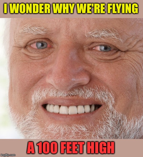 Hide the Pain Harold | I WONDER WHY WE'RE FLYING A 100 FEET HIGH | image tagged in hide the pain harold | made w/ Imgflip meme maker